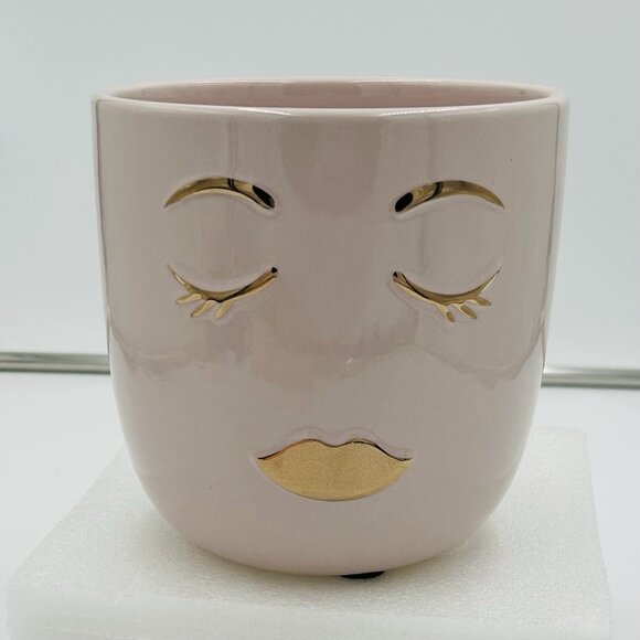 Pretty Face Flowerpot 6" Planter Light Pink with Gold Accents - Picture 1 of 5